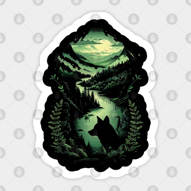 Majestic Wilderness: Lone Wolf and Mountain Landscape Tee for her for him, men and woman Sticker by familycuteycom